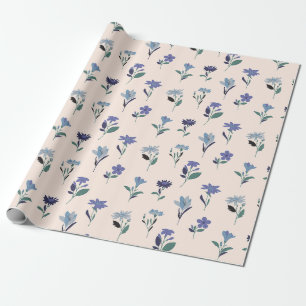 Blaues dunkles und grünes Blumengebäck Geschenkpapier