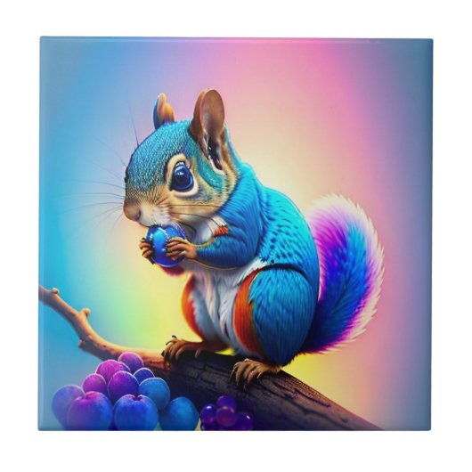 Blaues Eichhörnchen, das Obst isst-323232 Fliese (Vorderseite)