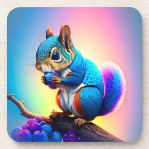 Blaues Eichhörnchen, das Obst isst-323232 Getränkeuntersetzer