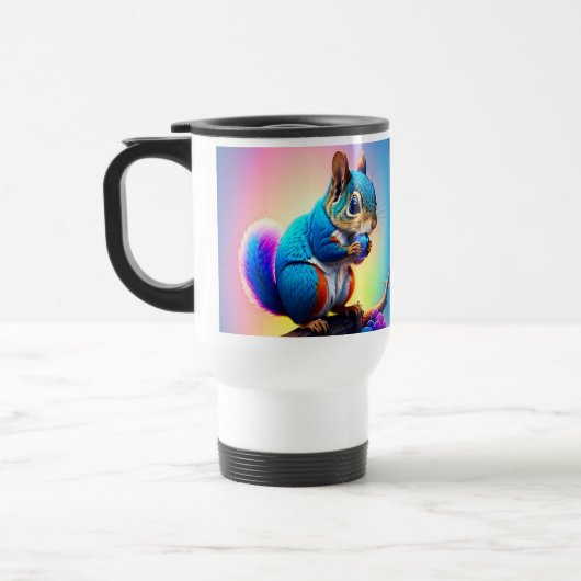 Blaues Eichhörnchen, das Obst isst-323232 Reisebecher (Links)