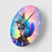 Blaues Eichhörnchen, das Obst isst-323232 Runde Wanduhr (Winkel)