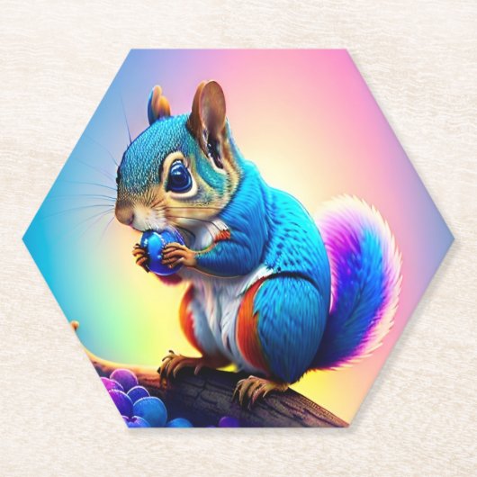 Blaues Eichhörnchen, das Obst isst-323232 Untersetzer (Vorderseite)