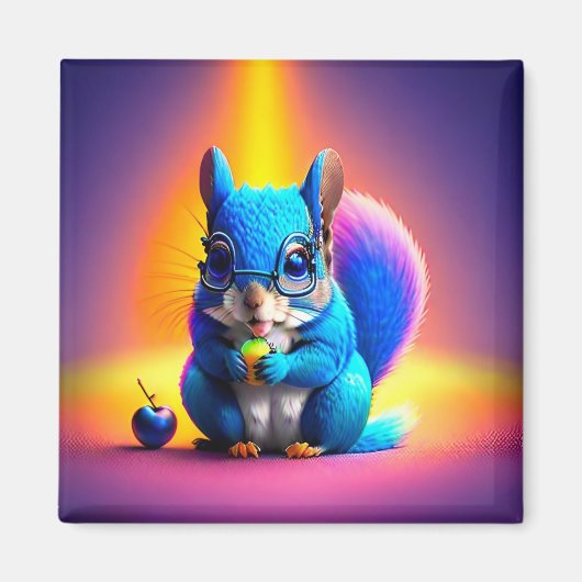 Blaues Eichhörnchen, das Obst isst Magnet (Vorne)