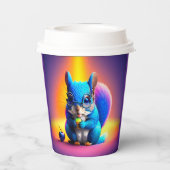 Blaues Eichhörnchen, das Obst isst Pappbecher (Rückseite)
