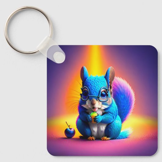 Blaues Eichhörnchen, das Obst isst Schlüsselanhänger (Vorderseite)