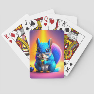 Blaues Eichhörnchen, das Obst isst Spielkarten