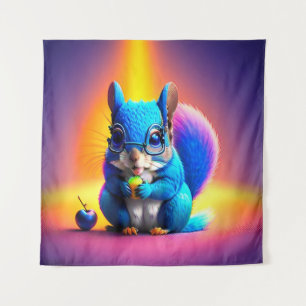 Blaues Eichhörnchen, das Obst isst Wandteppich