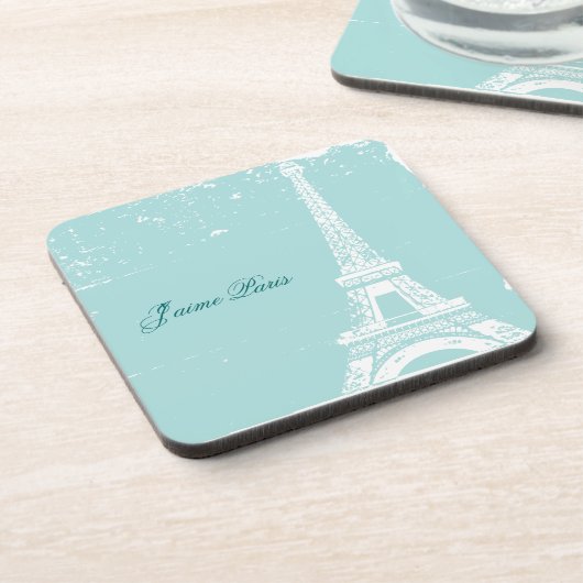 Blaues Eiffel-Turm-Korken-Untersetzer-Set Untersetzer (Linke Seite)