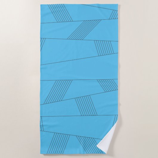 Blaues, einfaches, elegantes, abstraktes Linienmus Strandtuch (Vorderseite)