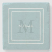 Blaues einfaches, modernes Monogramm Steinuntersetzer (Vorderseite)