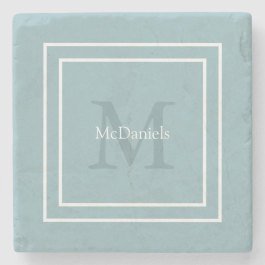 Blaues einfaches, modernes Monogramm Steinuntersetzer (Vorderseite)