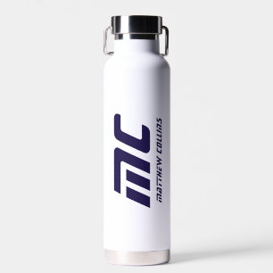 Blaues einfaches typografisches monogrammiertes el trinkflasche