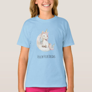 Blaues Einhorn auf Wolken-Geburtstag T-Shirt