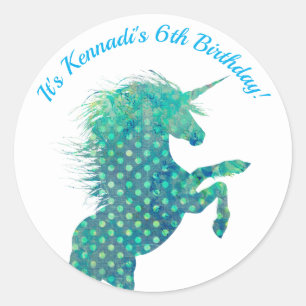 Blaues Einhorn, Geburtstag Runder Aufkleber