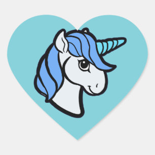 Blaues Einhorn Herz-Aufkleber