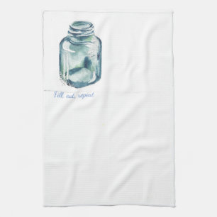 Blaues einmachendes Glasglas des Aquarells. Handtuch