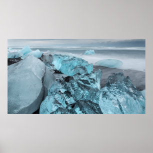 Blaues Eis am Strand, Island Poster