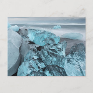 Blaues Eis am Strand, Island Postkarte