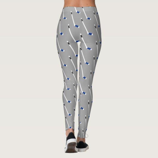 Blaues Eis-Hockey-Stock-Muster Leggings (Rückseite)