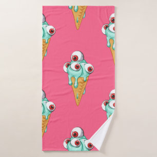 Blaues Eis mit Augen. Rosa Hintergrund. Seamles Badehandtuch