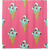 Blaues Eis mit Augen. Rosa Hintergrund. Seamles Duschvorhang (Vorderseite)