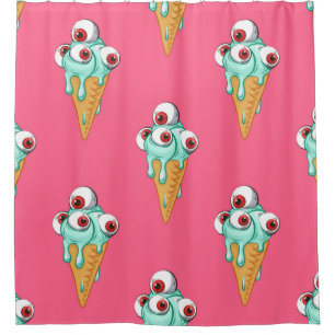 Blaues Eis mit Augen. Rosa Hintergrund. Seamles Duschvorhang