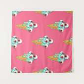 Blaues Eis mit Augen. Rosa Hintergrund. Seamles Wandteppich (Vorderseite (Horizontal))