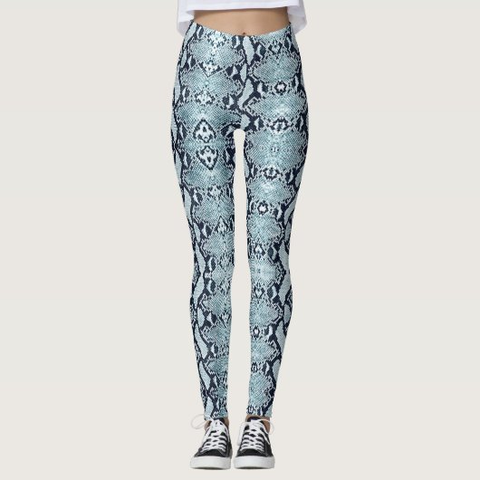 Blaues Eis verblasste Python Snakeskin Leggings (Vorderseite)