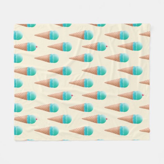 Blaues Eiscreme-Kronmuster, hellgelb Fleecedecke (Vorderseite (Horizontal))