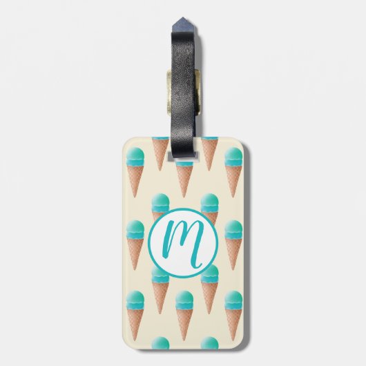Blaues Eiscreme-Kronmuster, hellgelb Gepäckanhänger (Rückseite vertikal)
