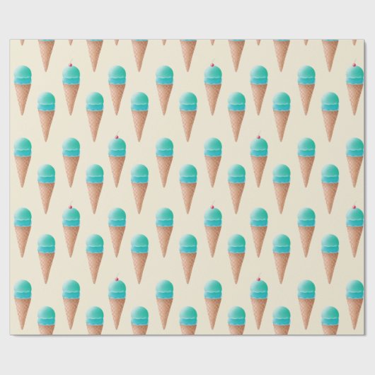 Blaues Eiscreme-Kronmuster, hellgelb Geschenkpapier (Flach)
