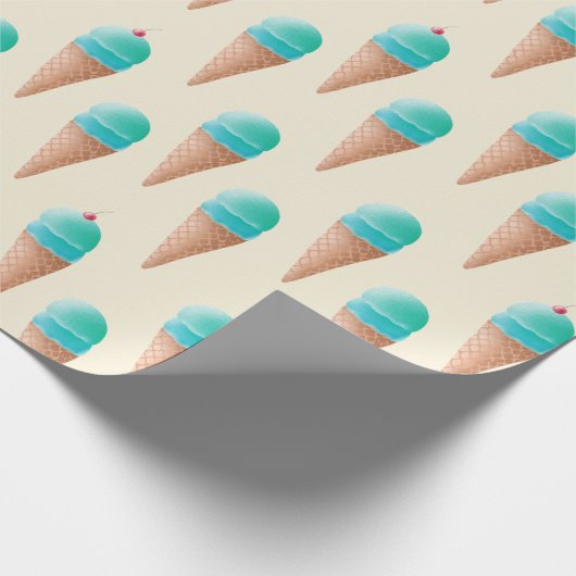 Blaues Eiscreme-Kronmuster, hellgelb Geschenkpapier (Ecke)