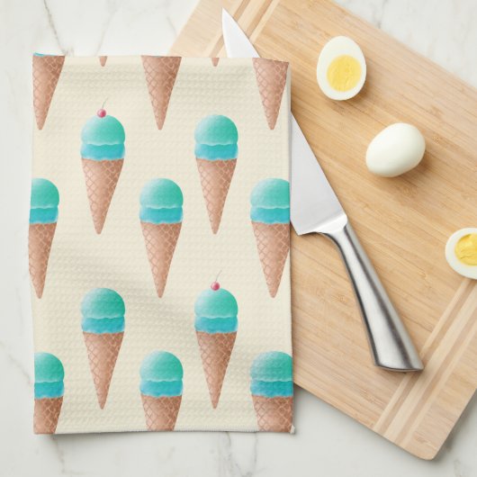 Blaues Eiscreme-Kronmuster, hellgelb Geschirrtuch (Viertel Falte)