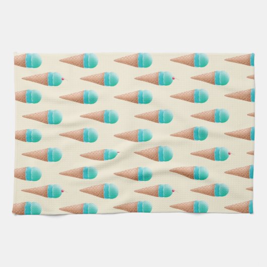 Blaues Eiscreme-Kronmuster, hellgelb Geschirrtuch (Horizontal)