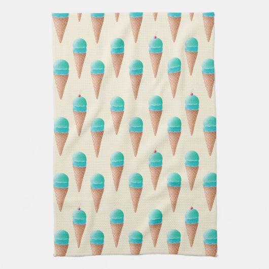 Blaues Eiscreme-Kronmuster, hellgelb Geschirrtuch (Vertikal)
