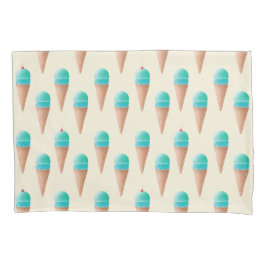 Blaues Eiscreme-Kronmuster, hellgelb Kissenbezug