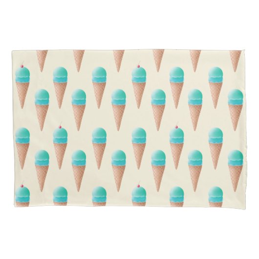 Blaues Eiscreme-Kronmuster, hellgelb Kissenbezug (Vorderseite)