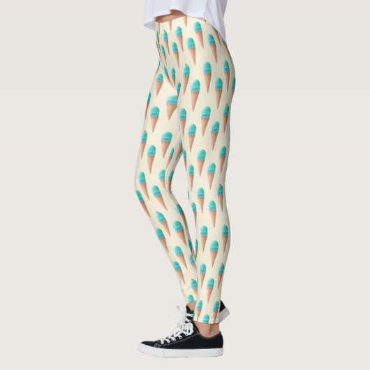 Blaues Eiscreme-Kronmuster, hellgelb Leggings (Links)
