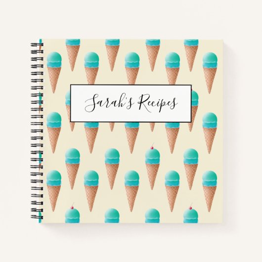 Blaues Eiscreme-Kronmuster, hellgelb Notizblock (Vorderseite)