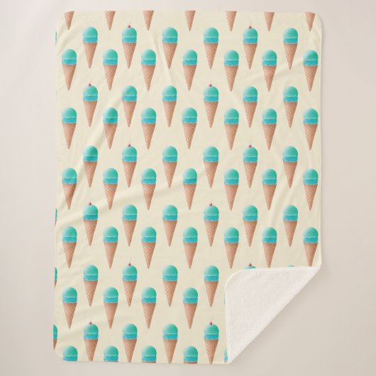 Blaues Eiscreme-Kronmuster, hellgelb Sherpadecke (Vorderseite)