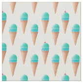 Blaues Eiscreme-Kronmuster, hellgelb Stoff (Nahaufnahme)