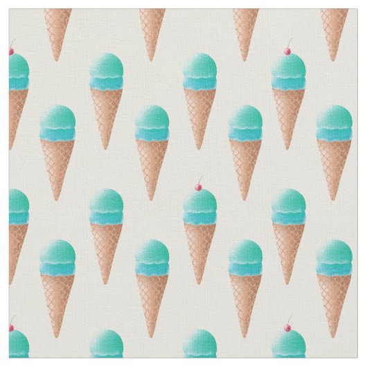 Blaues Eiscreme-Kronmuster, hellgelb Stoff (Nahaufnahme)