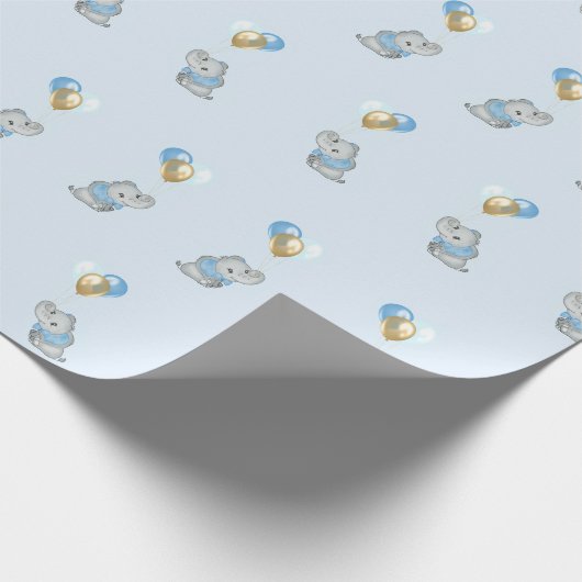 Blaues Elefant-Babyshower-Geschenkpapier Geschenkpapier (Ecke)