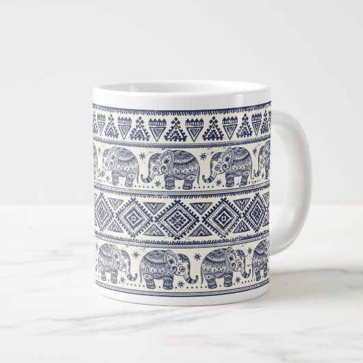 Blaues Elefantenmuster Jumbo-Tasse (Vorderseite Rechts)