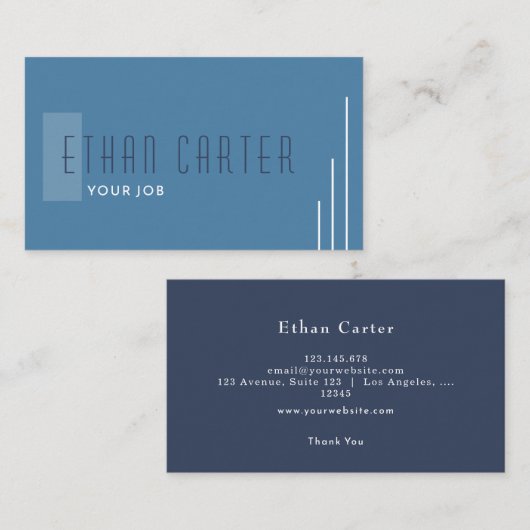 Blaues elegantes Berufliches Monogramm Visitenkarte (Vorne/Hinten)