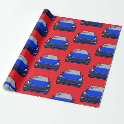 Blaues Elektrofahrzeug SUV Auto Red Background Geschenkpapier (Ungerollt)