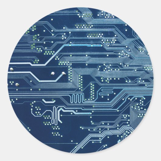 blaues elektronisches Leiterplatten-Computermuster Runder Aufkleber (Vorderseite)