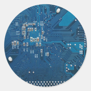 blaues elektronisches Leiterplatten-Computermuster Runder Aufkleber