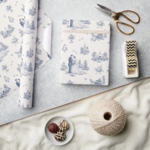 Blaues Elfenbein-Toile-Hochzeitsstil-Geschenk Geschenkpapier