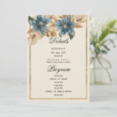 Blaues Elfenbeingold Frühjahr Blumenzettel Program Einladung (Stehend Vorderseite)